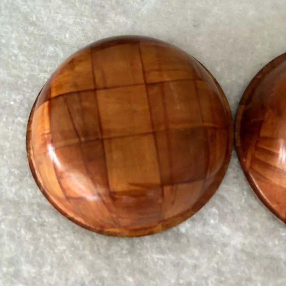 2 Vintage Wooden Woven Salad Bowls